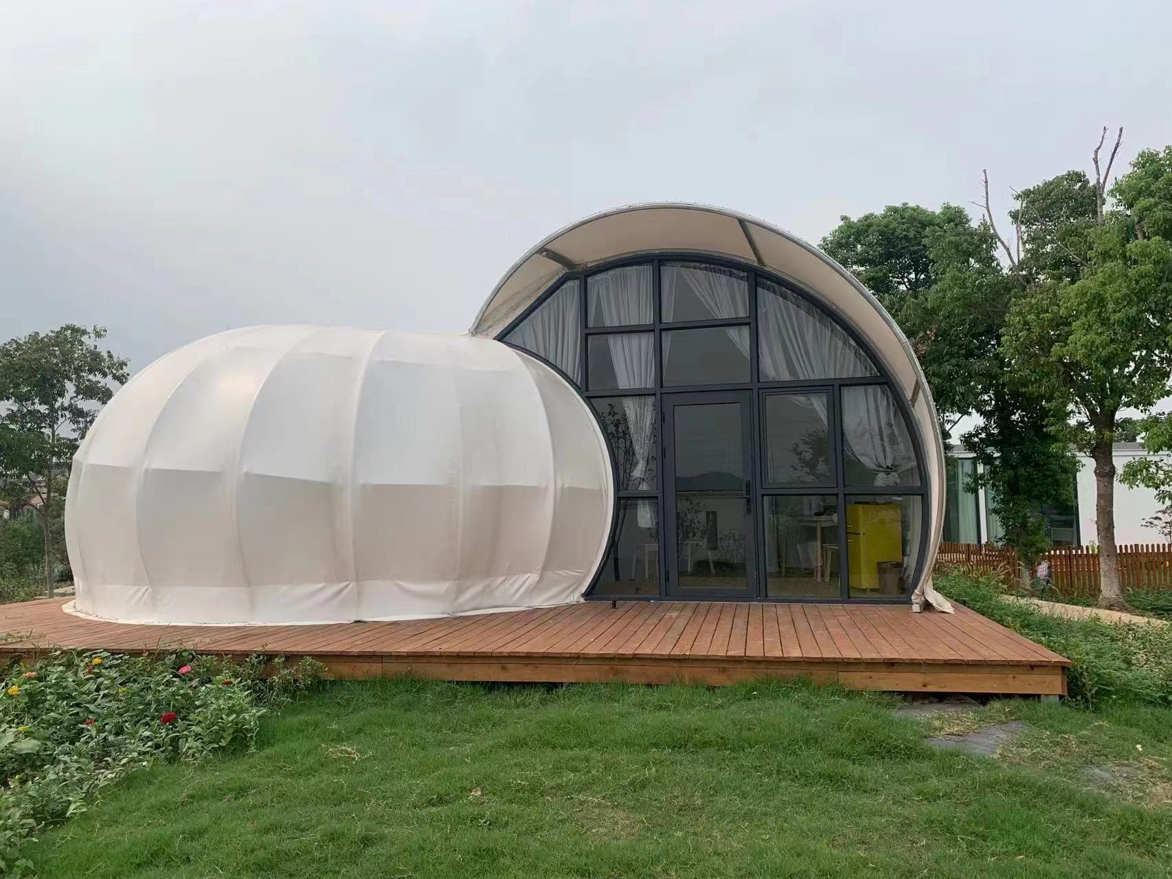 Namiot hotelowy w kształcie ślimaka z białego aluminium PVDF