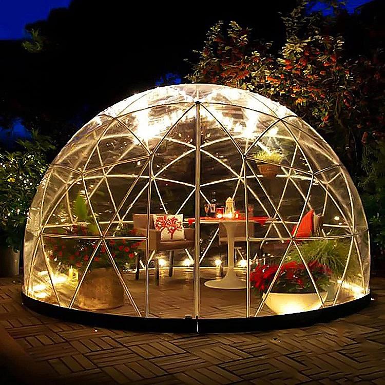 خيمة شفافة من البولي فينيل كلوريد بإطار فولاذي جيوسيسية دوم للمطاعم الخارجية