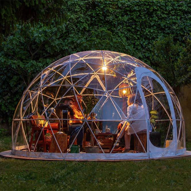 خيمة شفافة من البولي فينيل كلوريد بإطار فولاذي جيوسيسية دوم للمطاعم الخارجية