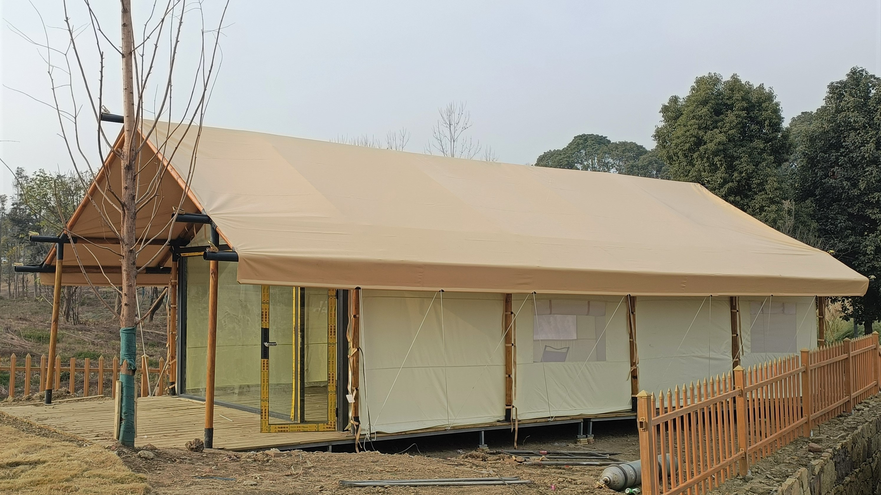 Luxo glamping 4 temporadas barracas de safári de lona à prova d'água oxford branco para acampamento