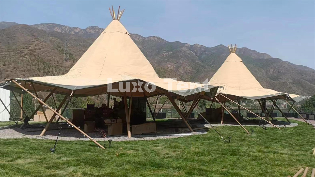خيمة تيبي هرمية هندية للتخييم للبالغين، مقاومة للماء لمدة 4 فصول