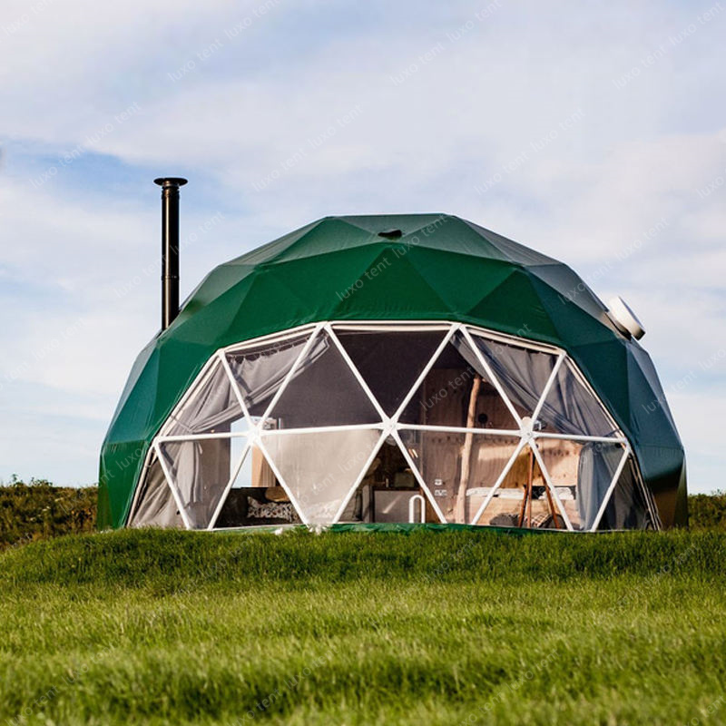 casa de barraca com cúpula geodésica glamping de cor verde ovc 6m