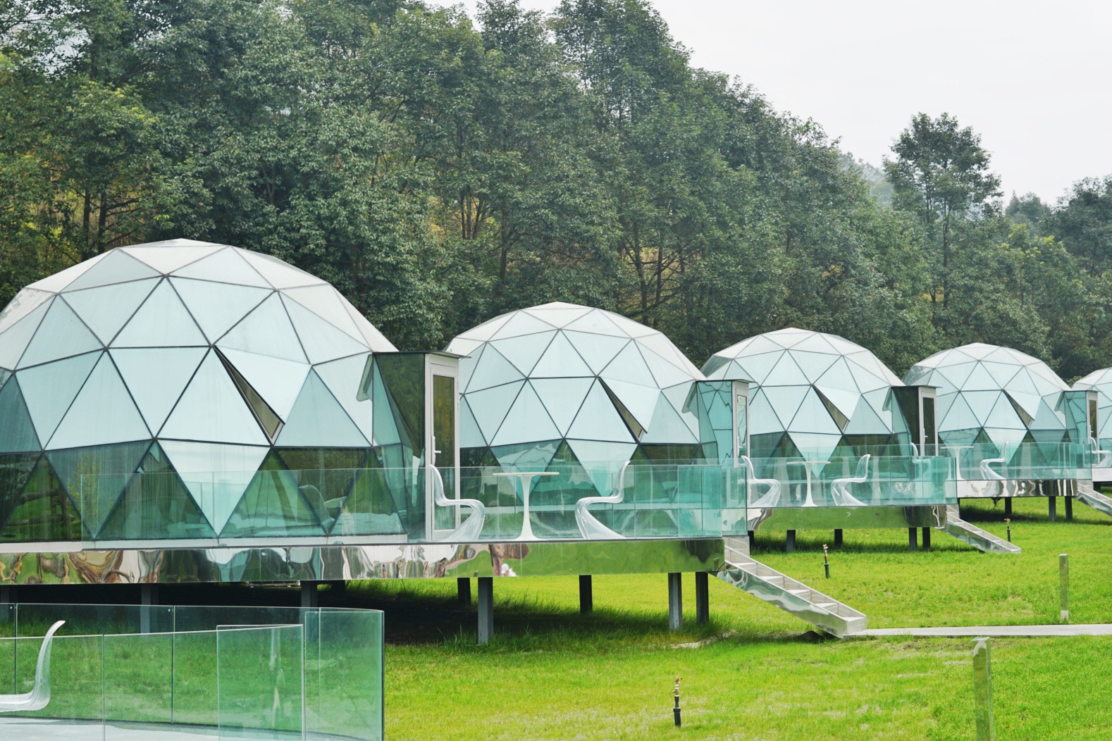 Vidro temperado oco anti-peeping 6m cúpula xeodésica tenda de campaña casa hotel camping