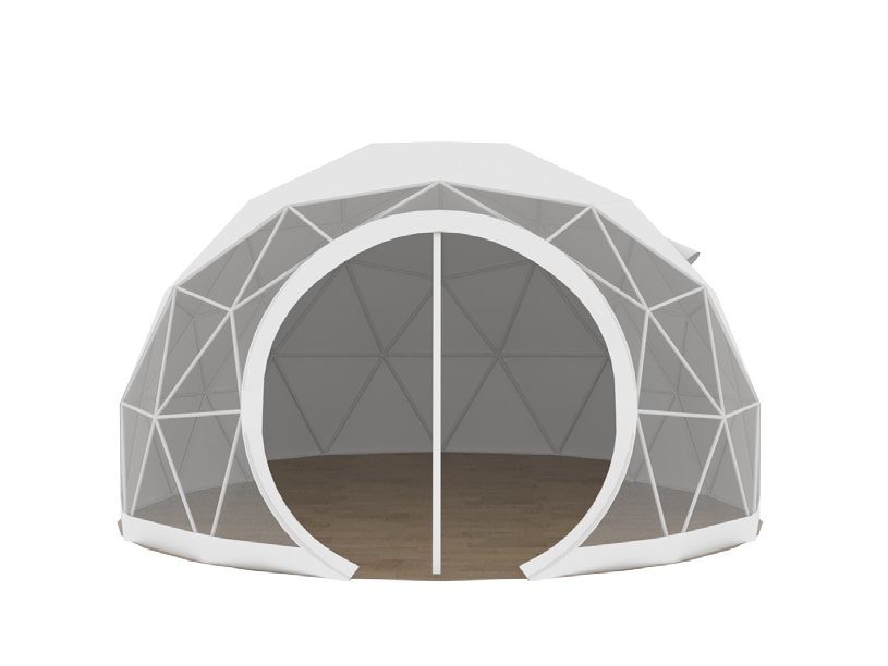 屋外レストラン用の透明な丸いドア PVC カバー鉄骨フレーム ジオセシック ドーム テント