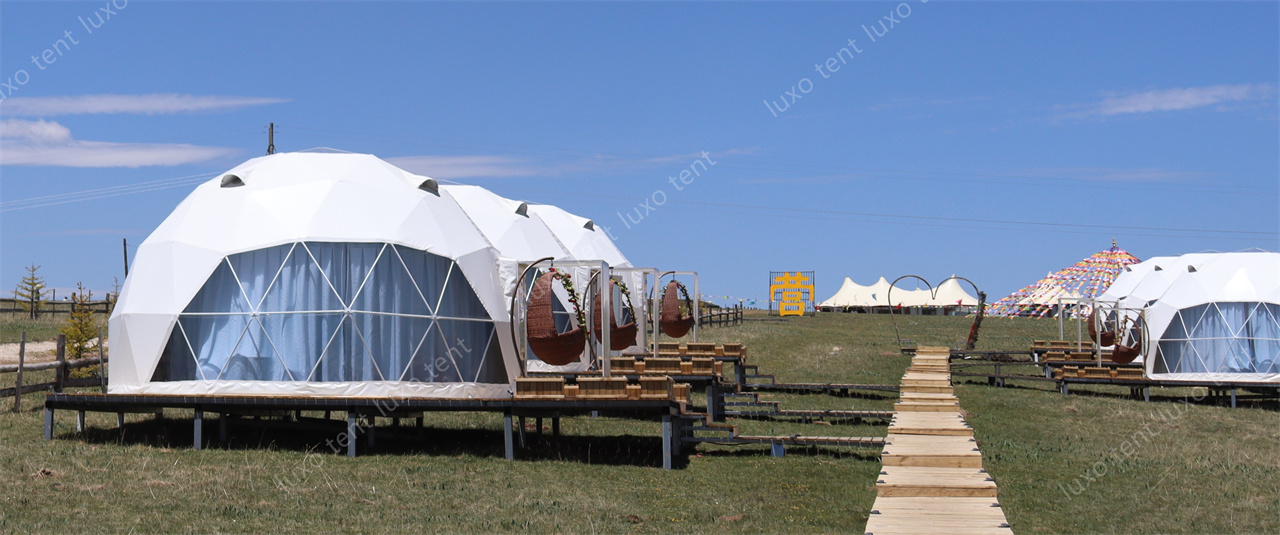 Glamping 6m de diamètre tente dôme géodésique en pvc hôtel resort