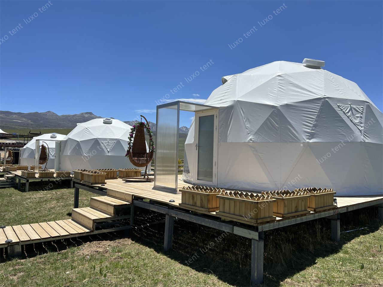 tenda de cúpula xeodésica de pvc glamping de 6 m de diámetro hotel resort2
