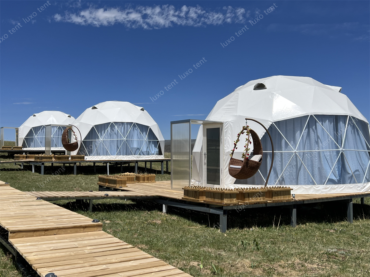 tenda de cúpula xeodésica de pvc glamping de 6 m de diámetro hotel resort3