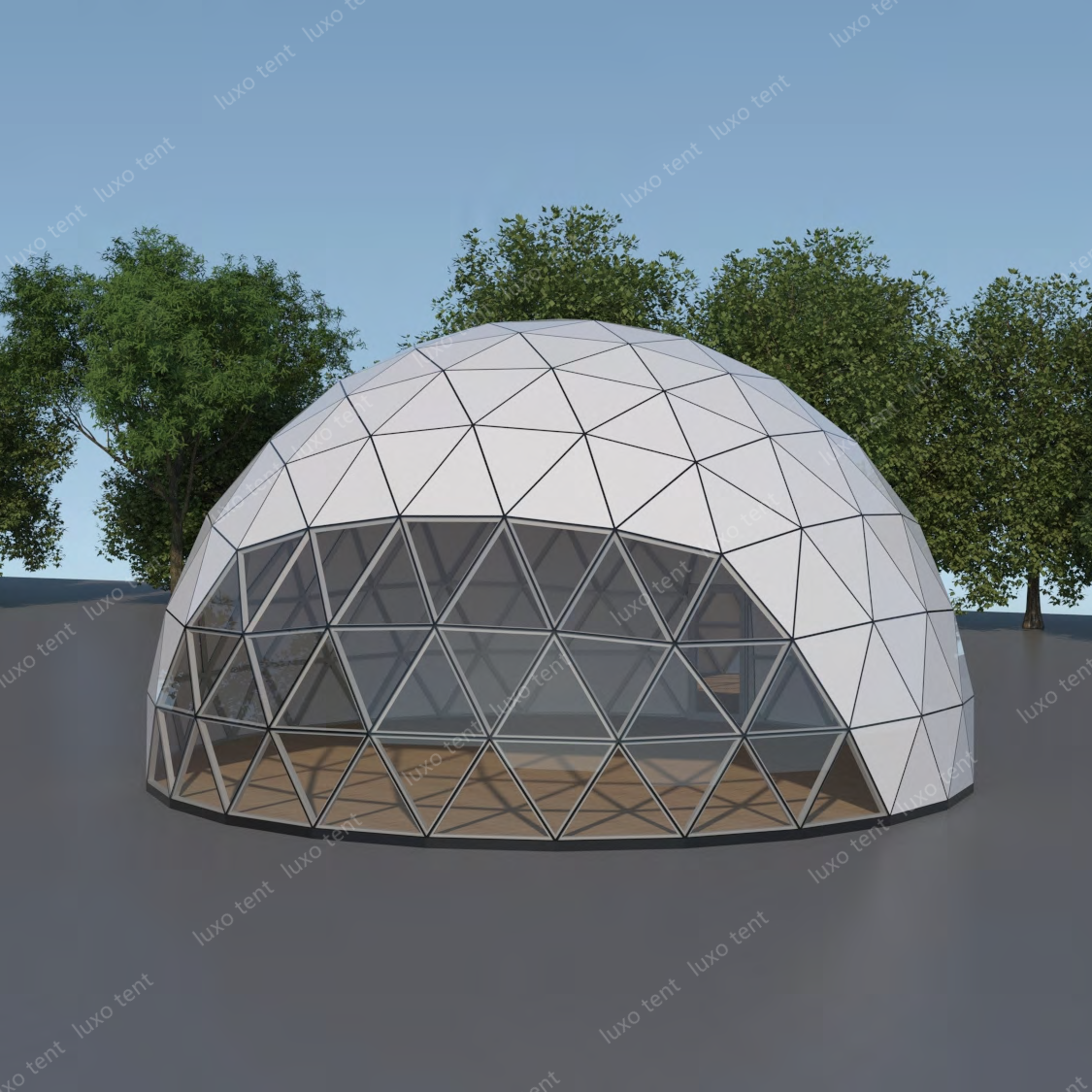 fornitore di tende a cupola geodetica di fascia alta in vetro temperato cavo semipermanente tutto vetro