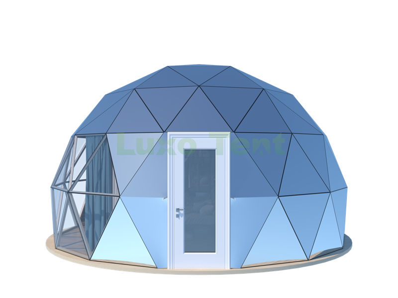 glampingowy namiot kopułowy z wydrążonym hartowanym szkłem geodezyjnym