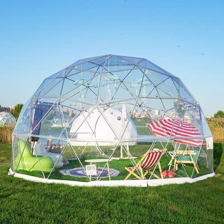 Прозрачная палатка из геодезического дома со стальной рамой и покрытием из ПВХ для наружного ресторана