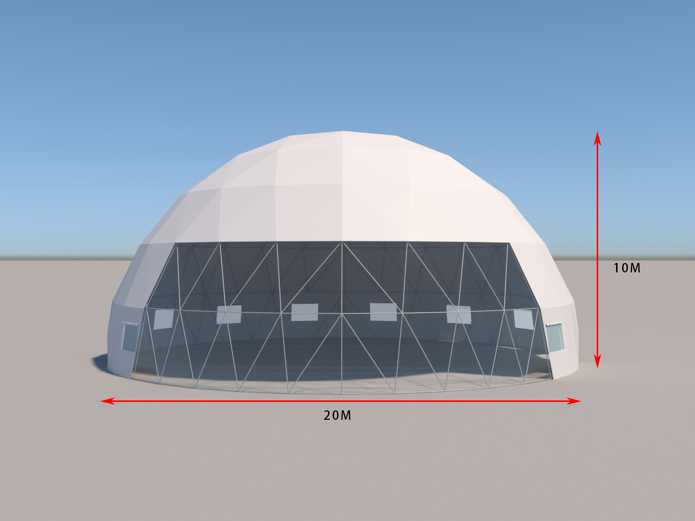 grande tente événementielle à dôme géodésique de 20 m pour les fêtes commerciales