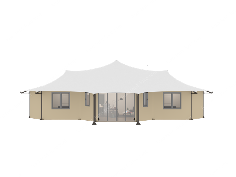 3 conjoined polygon tension pvdf roof ug canvas wall hotel tent house
