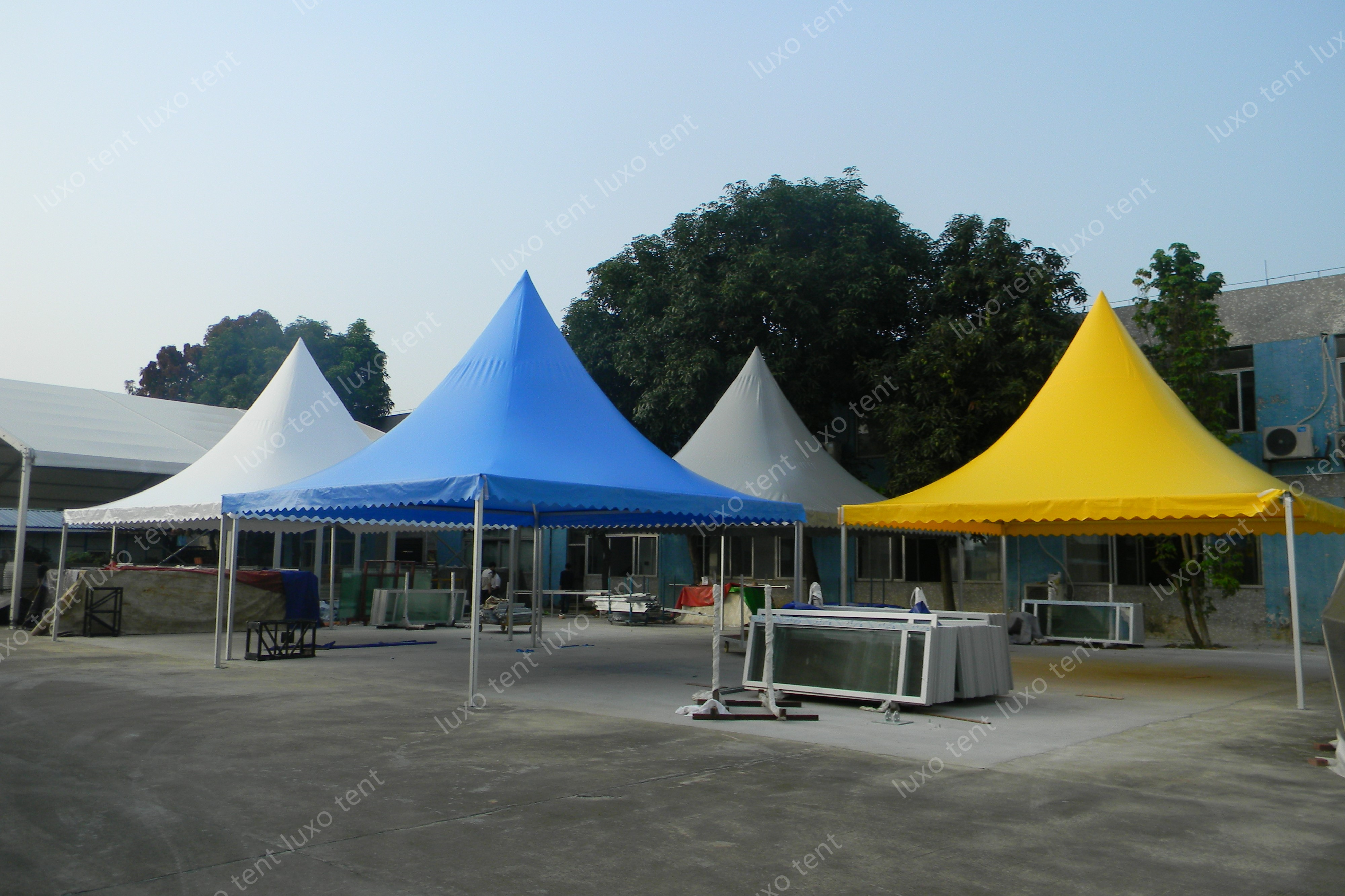blauw geel aluminium frame pvc luifel pagode partytent evenemententent