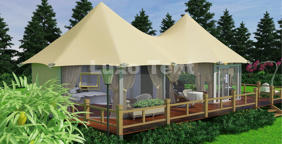glamping pvdf hotel tent with glass wall
