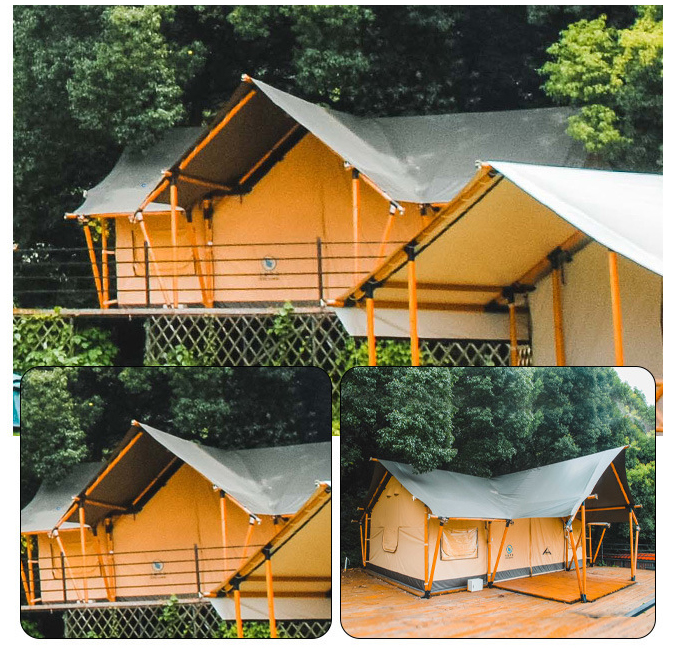 Rumah khemah safari mewah berbentuk T dengan ruang tamu bilik mandi bilik tidur