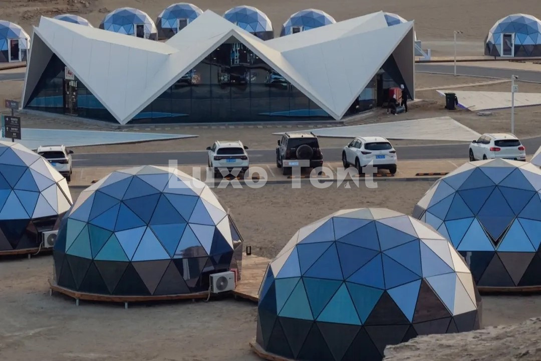 עיצוב בית אוהל בכיפה גיאודזית מזכוכית סין