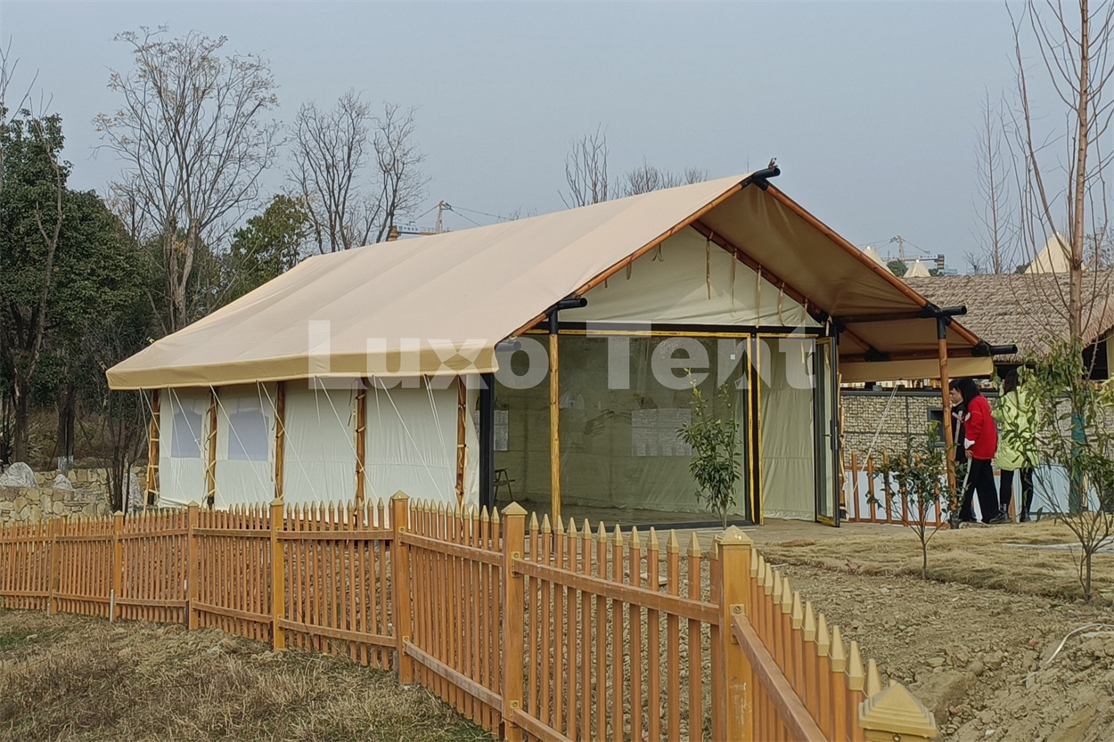 glamping safari tent house with glass door